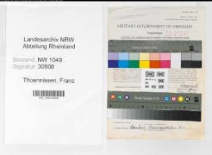 Entnazifizierung Franz Thoennissen , geb. 16.09.1902 (Weber)