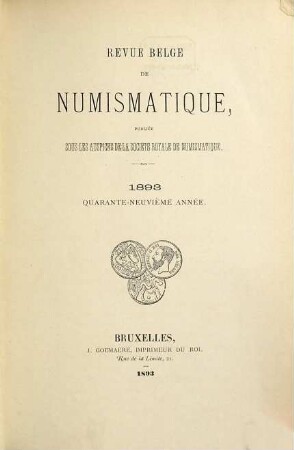 Revue belge de numismatique. 49. 1893