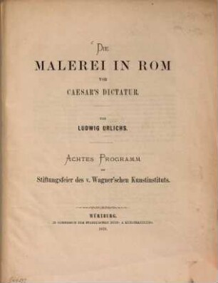 Die Malerei in Rom vor Caesar's Dictatur