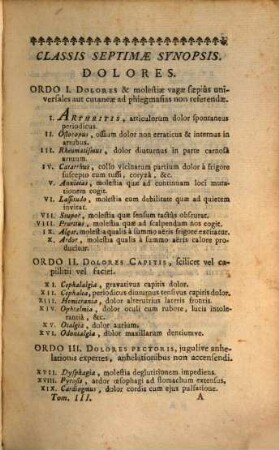 Nosologia methodica : sistens morborum classes, genera et species, juxta Sydenhami mentem & botanicorum ordinem, 3,1. Complectens Genera Et Species Morborum Ad Classes VII. & VIII. Pertinentium. Nempe Dolores Et Vesanias