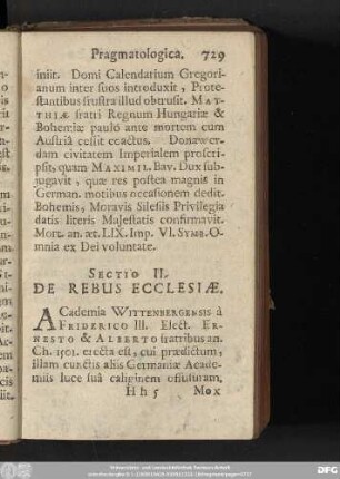Sectio II. De Rebus Ecclesiae.