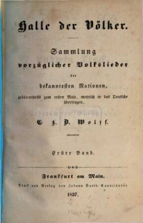 Halle der Völker : Sammlung vorzüglicher Volkslieder der bekanntesten Nationen, 1. [Großbritannien, Niederlande, Frankreich, Belgien und französische Schweiz]