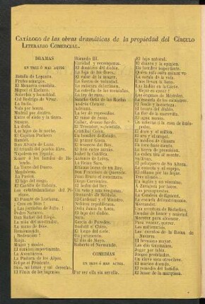 Catálogo de las obras dramáticas de la propiedad del "Círculo Literario Comercial".