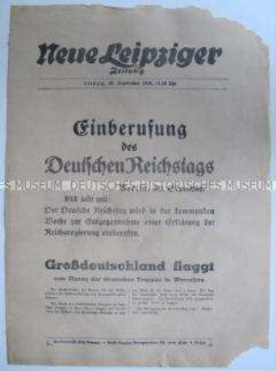 Extrablatt der "Neuen Leipziger Zeitung" zur Einberufung des Reichstages nach der Kapitulations Polens