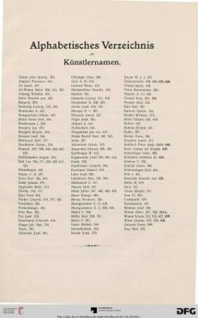 Alphabetisches Verzeichnis der Künstlernamen