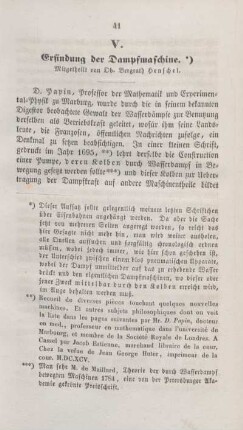 V. Erfindung der Dampfmaschine.
