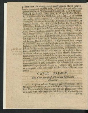 Caput Primum. Quo Crux non fuisse supplicium ostenditur.