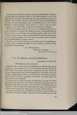 August Wilhelm von Schlegel an Christian Gottlob Heyne, Amsterdam, 02.07.1791