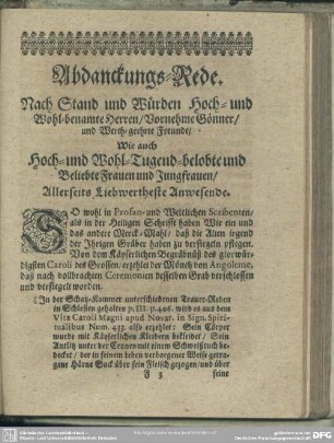 Abdankung : Abdanckungs-Rede