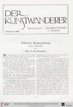 9/10: Dürers Gedenktag : zum 6. April 1928