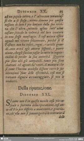 Della riputazione. Discorso XXI.