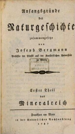Anfangsgründe der Naturgeschichte, 1. Das Mineralreich