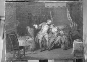 Illustrationen zum "Roman comique" von Scarron — Madame Bouvillon versucht Destin zu verführen