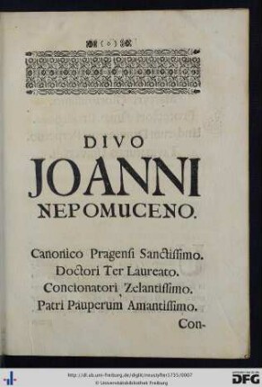 Divo Joanni Nepomuceno.