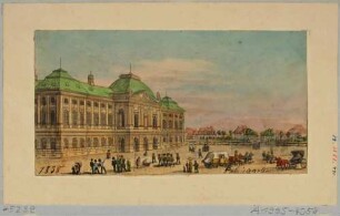 Das Japanische Palais in Dresden, mit Blick auf die Torhäuser des ehem. Leipziger Tores (Weißes Tor) vom Palaisplatz nach Nordwesten