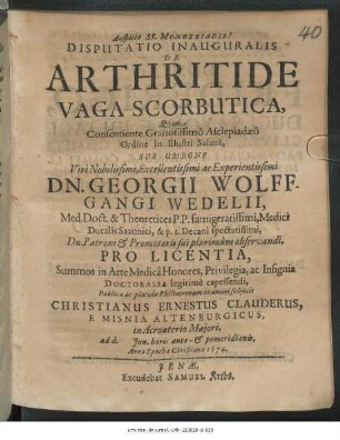 Disputatio Inauguralis De Arthritide Vaga Scorbutica