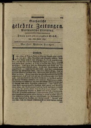 Zwey und zwanzigstes Stück, den 1ten Junii 1793.