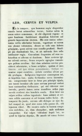 Leo, Cervus Et Vulpes.