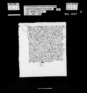 Joachim Wilhelm zu Pleidelsheim wegen einiger Vergehen beim Bauernaufruhr zu Verlassen des Amts Marbach verurteilt, jedoch auf Fürbitten des Junkers Jakob von Bernhausen gegen eine Geldstrafe von 1 fl begnadigt, schwört U. und verspricht, fortan keine Wehr außer einem abgebrochenen Brotmesser zu tragen, offene Zechen zu meiden und an keinem Aufruhr mehr teilzunehmen.