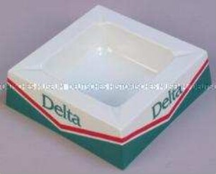 Aschenbecher mit Werbeaufdruck für "Delta"-Zigaretten