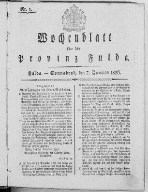 Nr. 1, Ausgabe vom 7. Januar 1826 [ S. 10/11 fehlt]