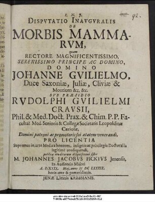 Disputatio Inauguralis De Morbis Mammarum