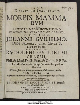 Disputatio Inauguralis De Morbis Mammarum