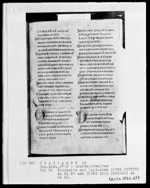 Lateinischer Psalter in Unzialschrift, 3 Bände — Zwei Initialen D(eus), Folio 52recto