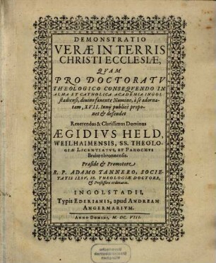 Demonstratio Verae In Terris Christi Ecclesiae