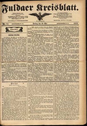 Erste Ausgabe vom Freitag, den 29. Mai 1903.
