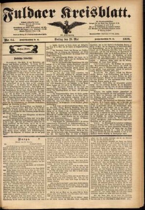 Erste Ausgabe vom Freitag, den 29. Mai 1903.