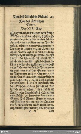 Von deß Menschen Samen. Das XIII. Cap.