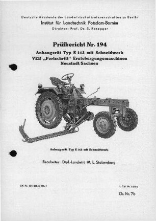 Anbaugerät Typ E 143 mit Schneidwerk