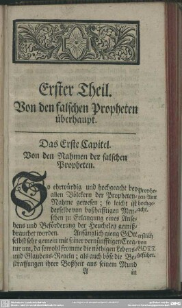 Erster Theil. Von den falschen Propheten überhaupt