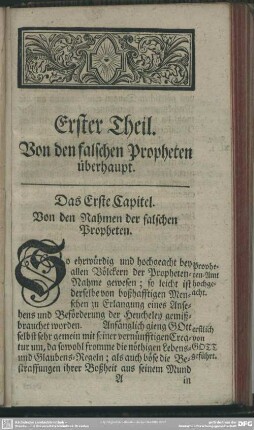 Erster Theil. Von den falschen Propheten überhaupt