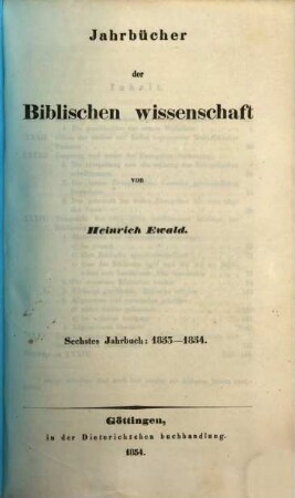 Jahrbücher der biblischen Wissenschaft. 6, 6. 1853/54