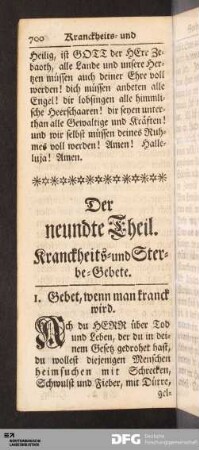 Der neundte Theil. Kranckheits- und Sterbe-Gebete.