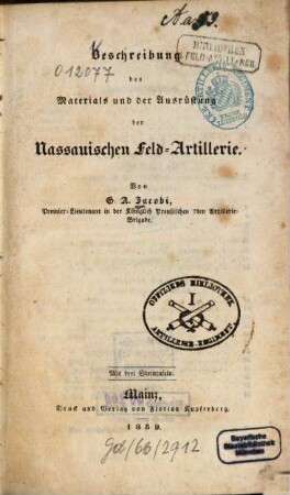 Beschreibung des gegenwärtigen Zustandes der europäischen Feld-Artillerien, 6. Beschreibung des Materials und der Ausrüstung der nassauischen Feld-Artillerie
