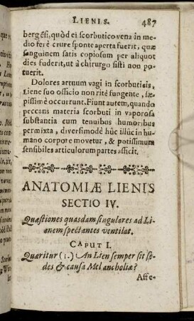 Sectio IV. Quæstiones quasdam singulares ad Lienem spectantes ventilat.