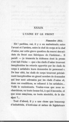 XXXIX. L'usine et le front