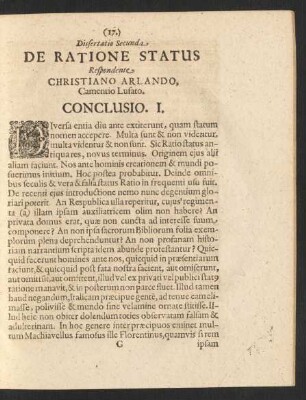 Dissertatio Secunda De Ratione Status ...