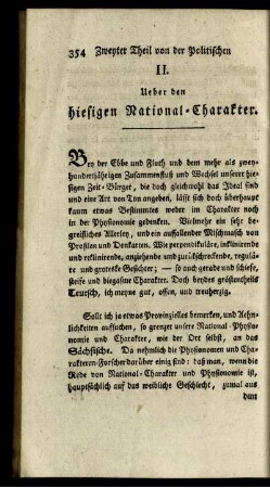 II. Ueber den hiesigen National-Charakter.
