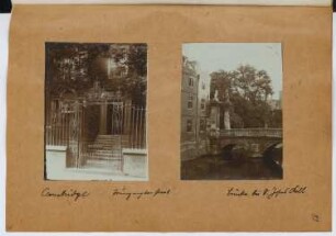 Tor Trumpington Street, Cambridge. Brücke am St. Jacobs’s College, Cambridge: Ansichten (aus: Skizzen- und Fotoalbum 26)