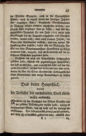Das dritte Hauptstück, worinn der Verfasser den vorhabenden Duell ehrenmäßig ausmacht.