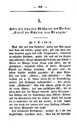 Ueber die einzelen Abschnitte des Werkes: "Critik der Schulen, von Glanzow."