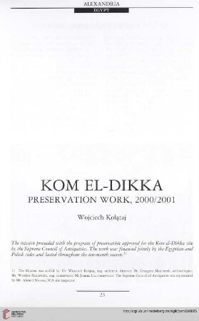 13: Kom el-Dikka : preservation work, 2000/2001