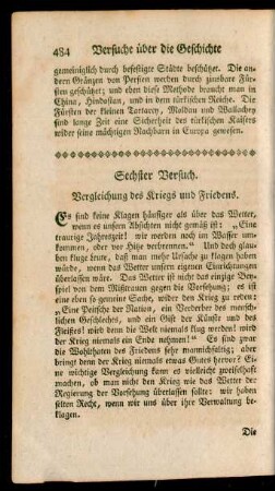 Sechster Versuch. Vergleichung des Kriegs und Friedens