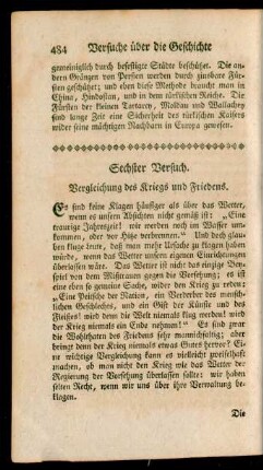 Sechster Versuch. Vergleichung des Kriegs und Friedens
