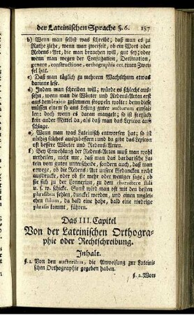 Das III. Capitel Von der Lateinischen Orthographie oder Rechtschreibung.