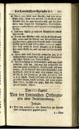 Das III. Capitel Von der Lateinischen Orthographie oder Rechtschreibung.